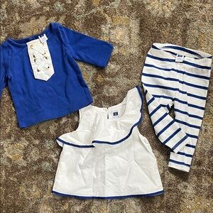Janie and Jack Blue and White Baby Matching Set